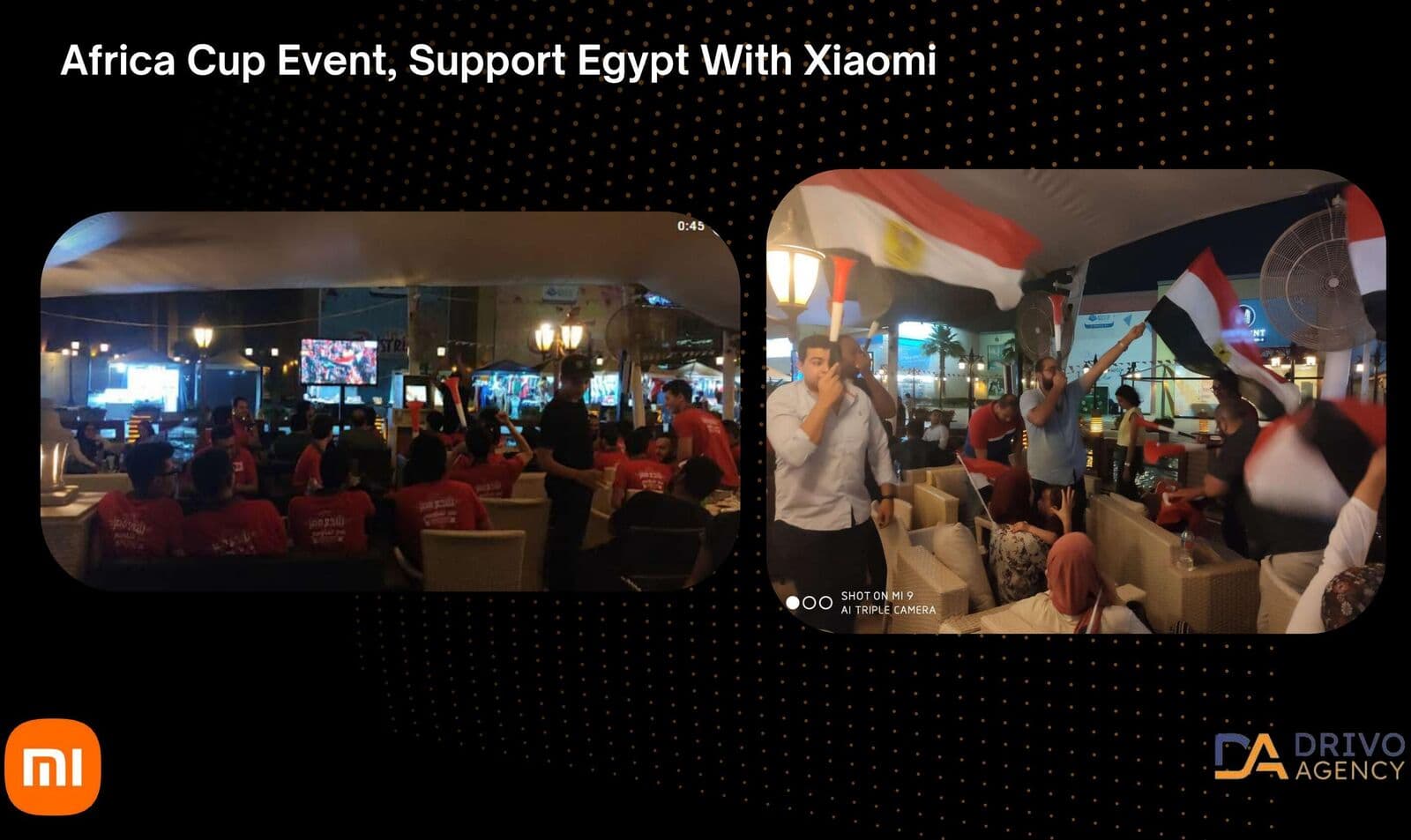 Fans waving Egyptian flags at a branded Africa Cup viewing activation