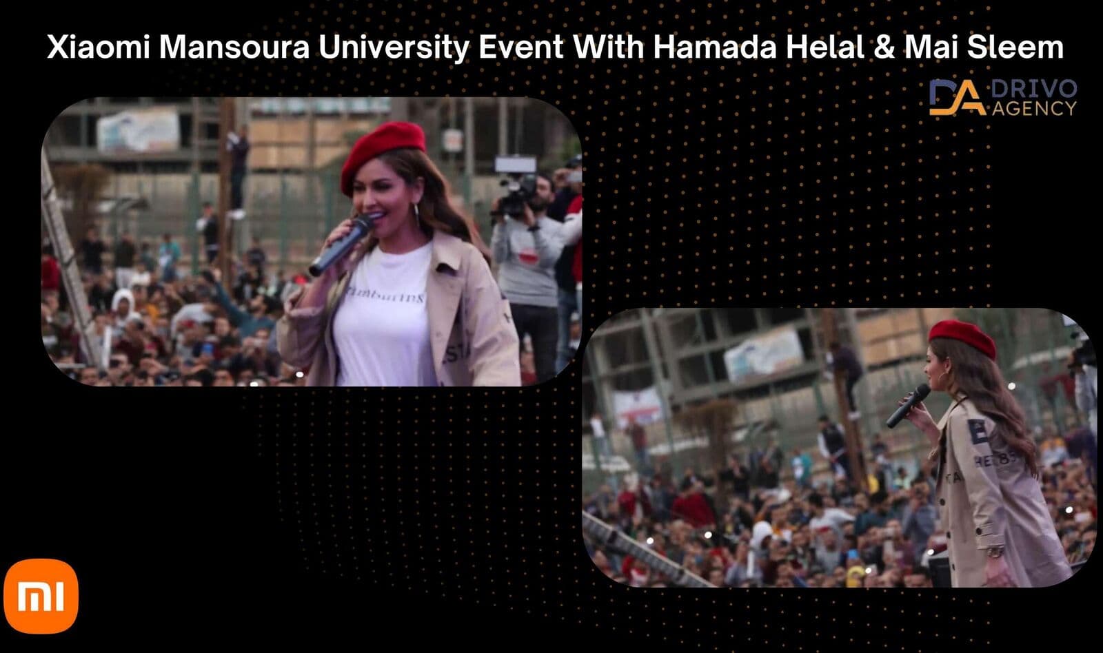 Hamada Helal and Mai Sleem performing on stage at the Mansoura University activation